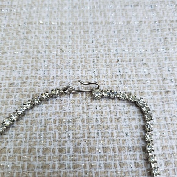 Vintage Clear Rhinestone Swag Drop Necklace 15" Choker - Picture 6 of 8